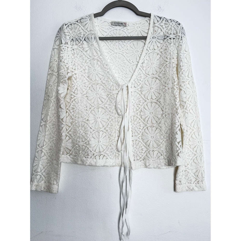 Design by Si Floral Lace Tie Front Top Made in Italy XS/S Fairy Boho Coquette